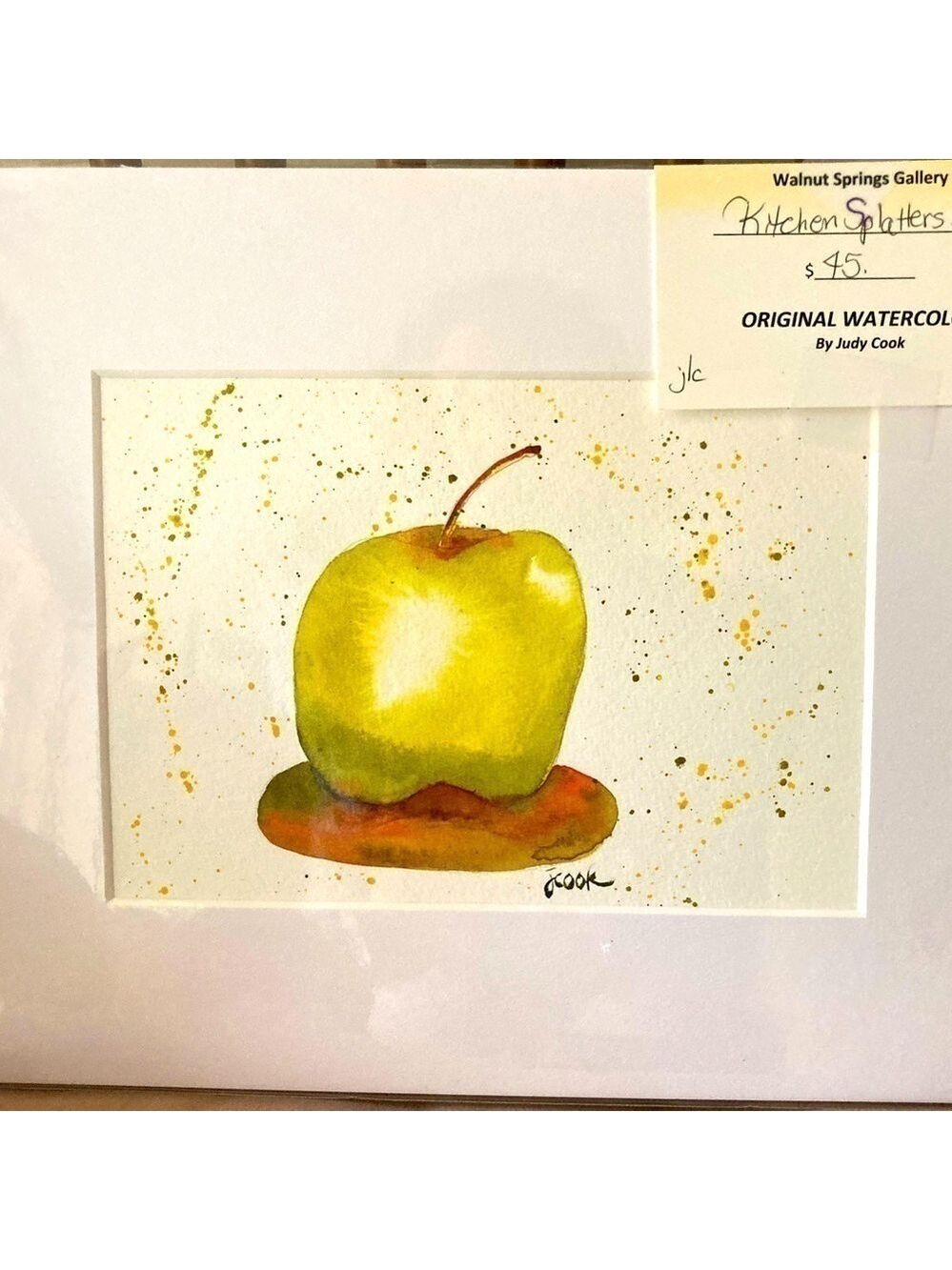 Original Watercolor painting Kitchen Splatters series Green Apple 8x10 m…